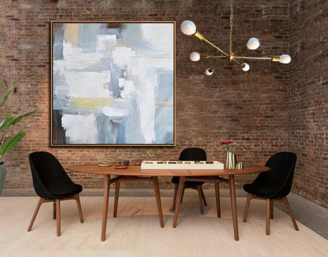 Abstract Painting Extra Large Canvas Art,Oversized Palette Knife Contemporary Art,Contemporary Artwork,Grey,White,Blue,Yellow.etc